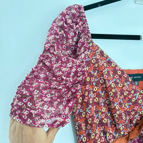 En Saison Burgundy Dress,Purple Floral Print Ruffled Boho Dress Romantic XS - Picture 4 of 7